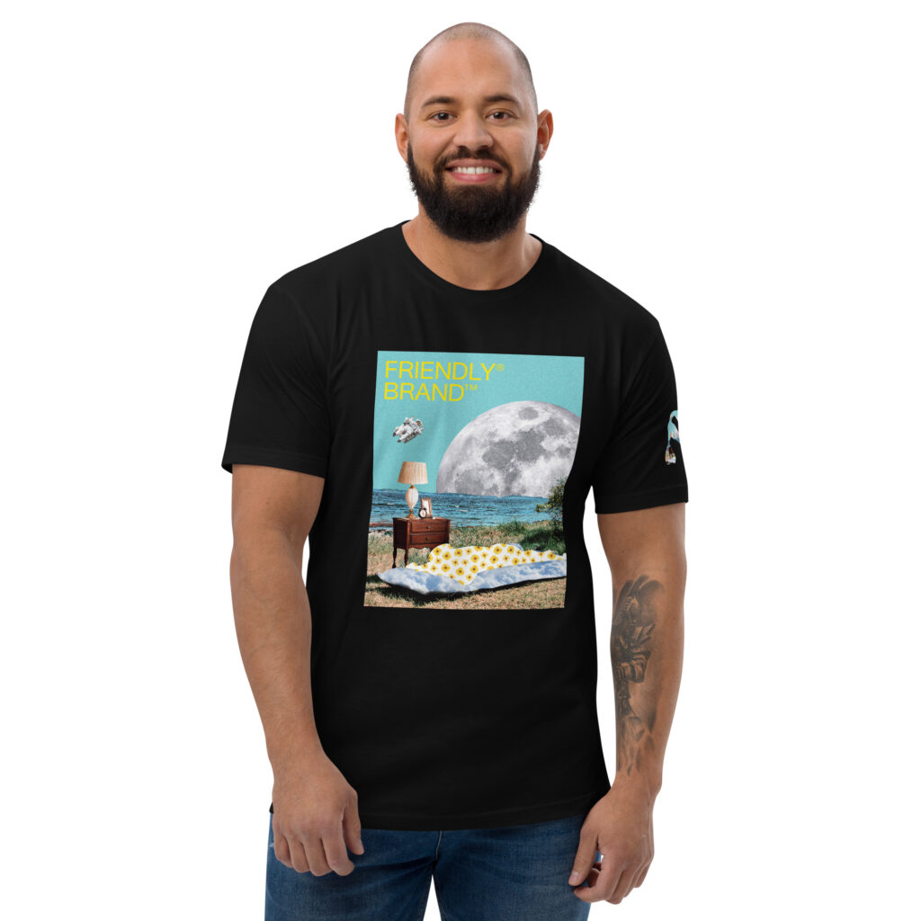 Male model wearing Black Moon Bathing Friendly Gear T-shirt