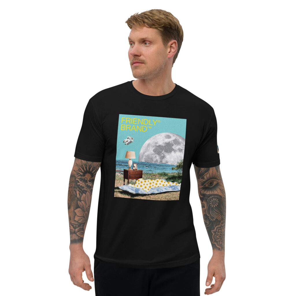 Male model wearing Black Moon Bathing Friendly Gear T-shirt