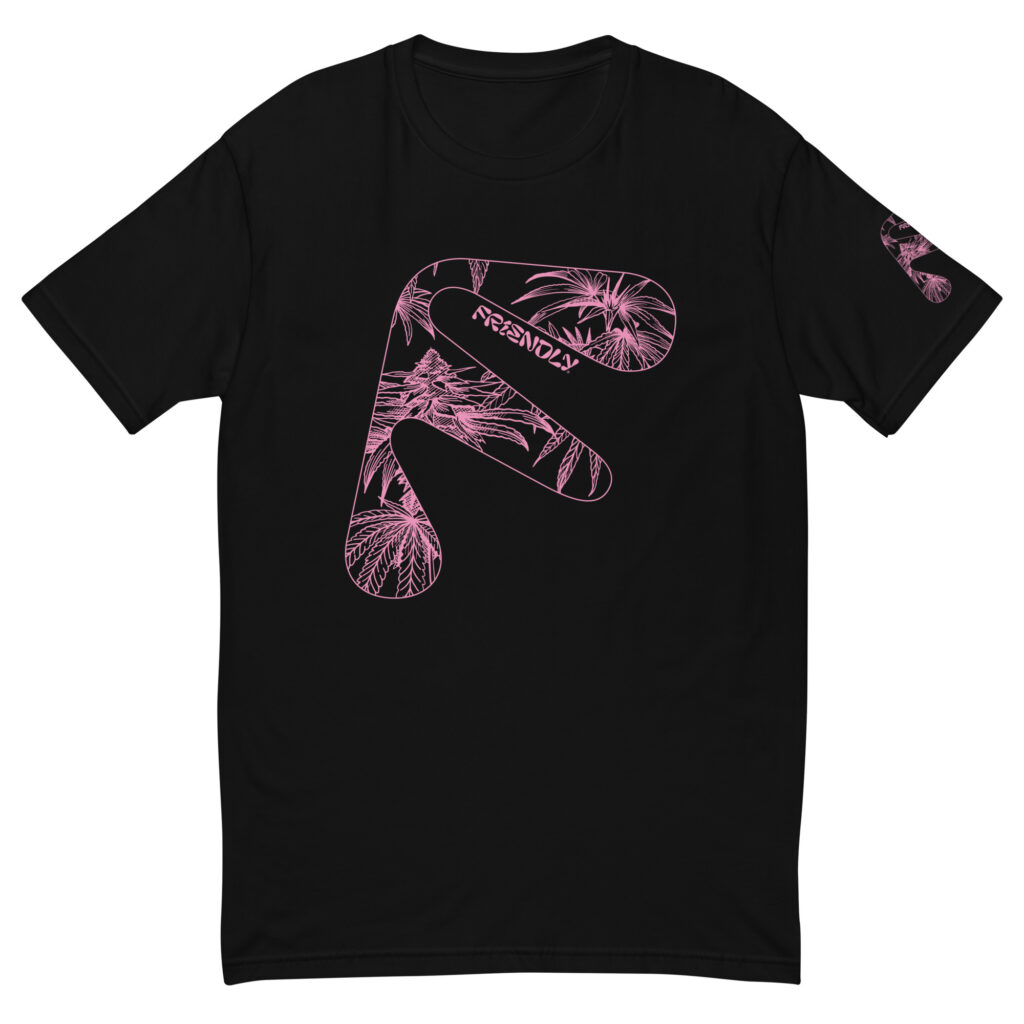 Black Friendly Gear T-shirt with pink hemp flower