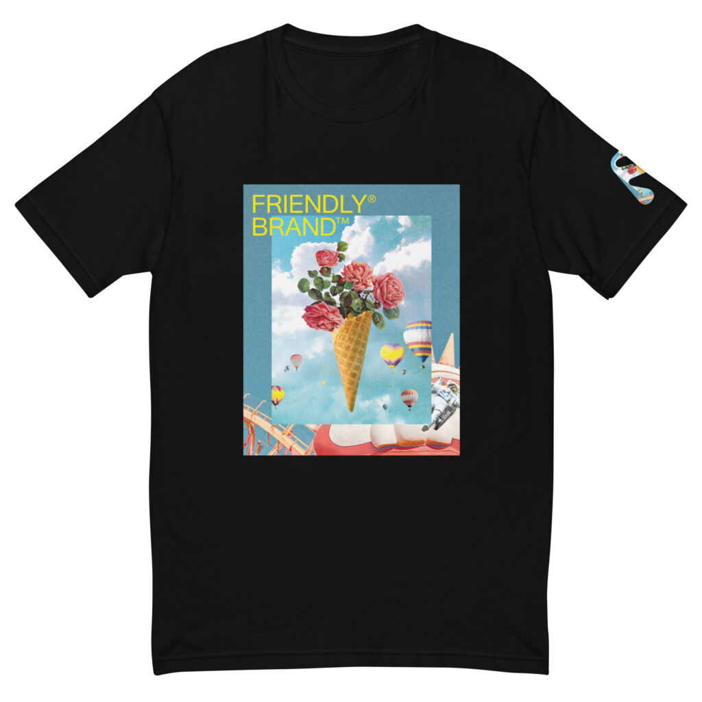 Black Friendly Gear T-shirt with roses and hot air balloons