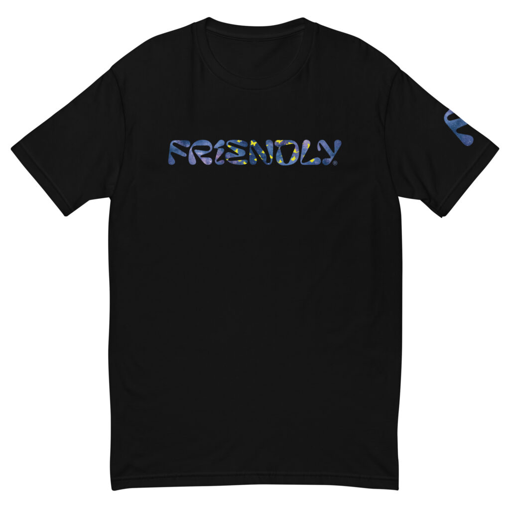 Black Friendly Gear T-shirt with galaxy and butterflies