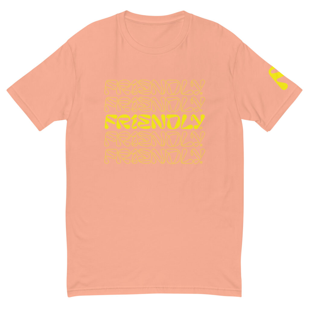 Desert Pink Friendly Gear T-shirt with logo outline