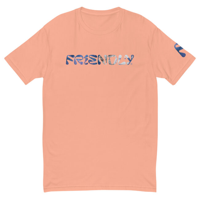 Desert Pink Friendly Gear logo T-shirt with galaxy and astronaut