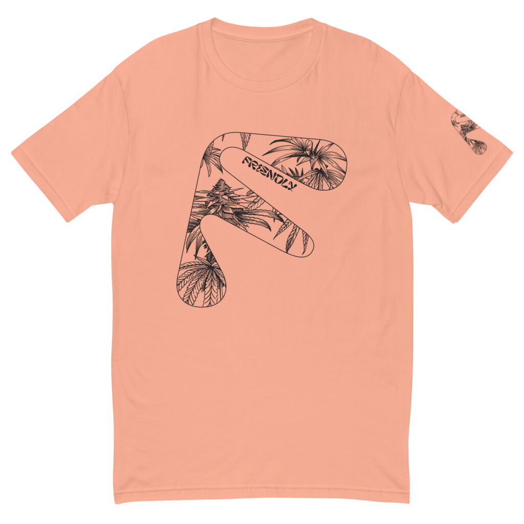 Desert Pink Friendly Gear T-shirt with black hemp flower