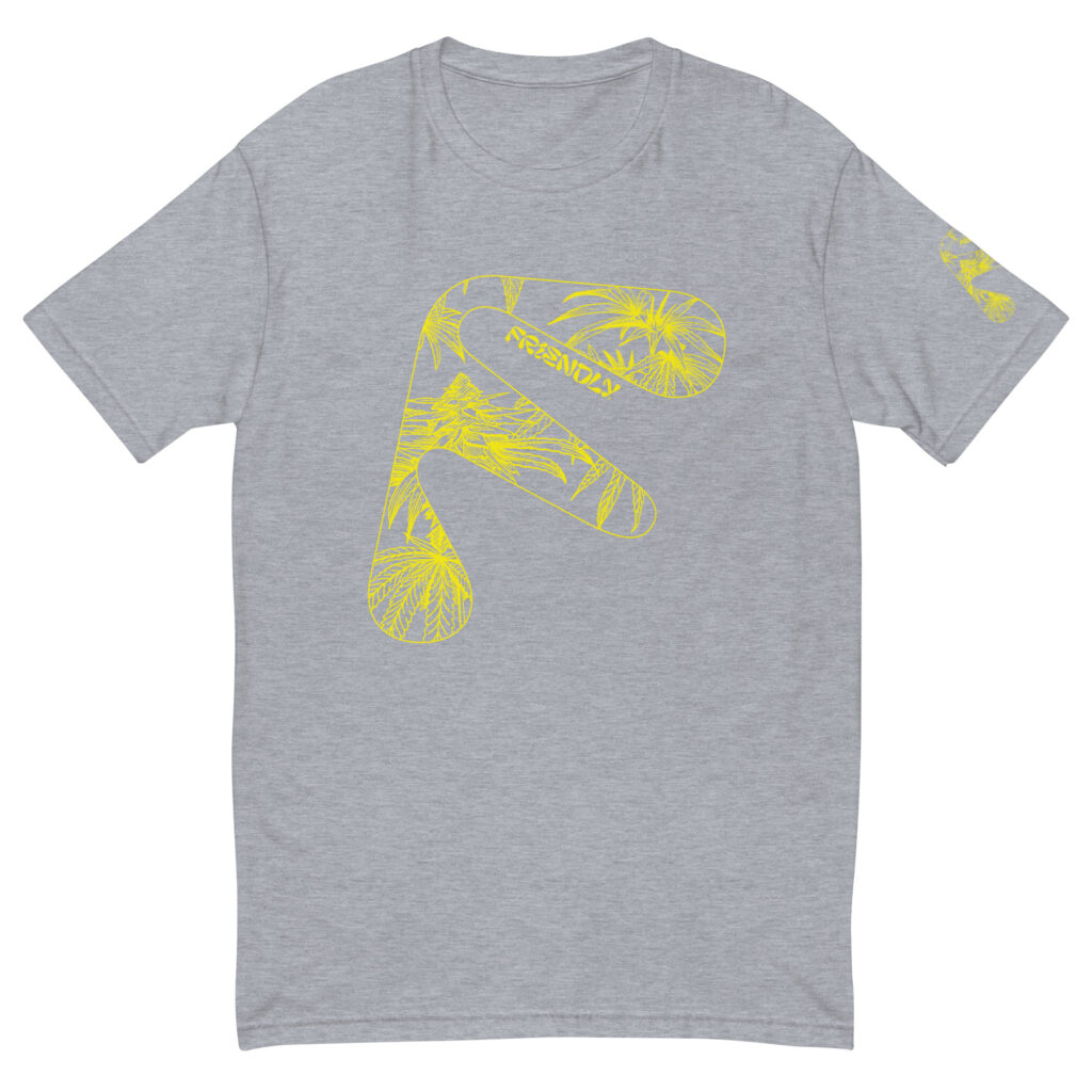 Grey Friendly Gear T-shirt with yellow hemp flower