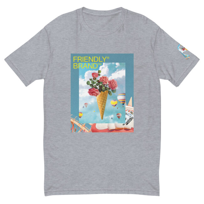 Grey Friendly Gear T-shirt with roses and hot air balloons