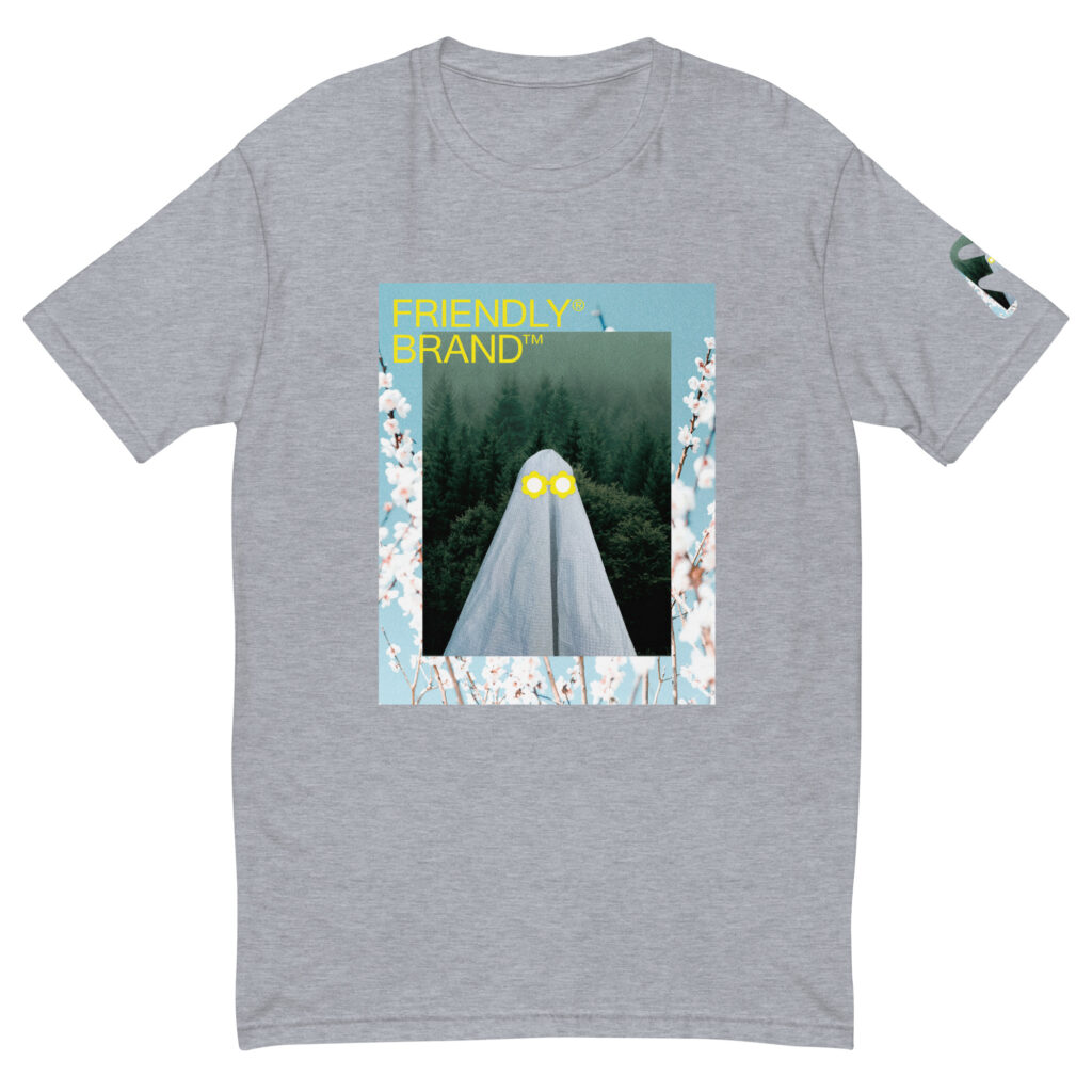 Grey Friendly Gear T-shirt with ghost and white flowers