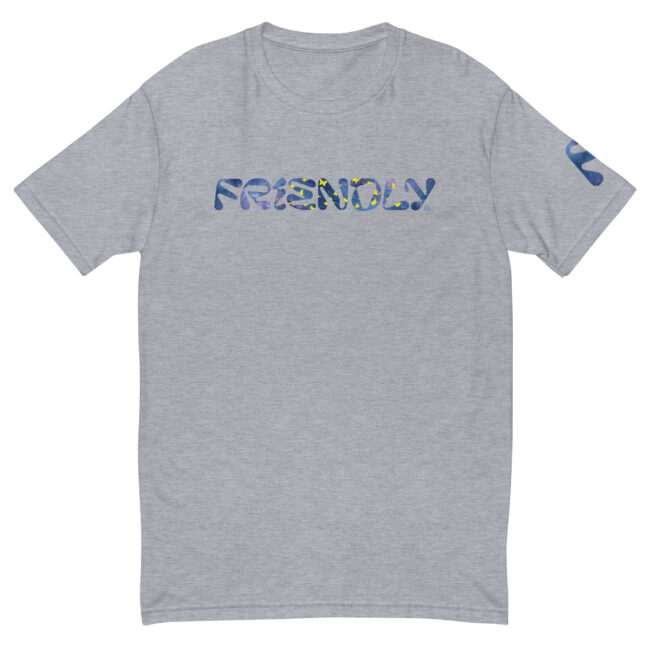 Grey Friendly Gear T-shirt with galaxy and butterflies