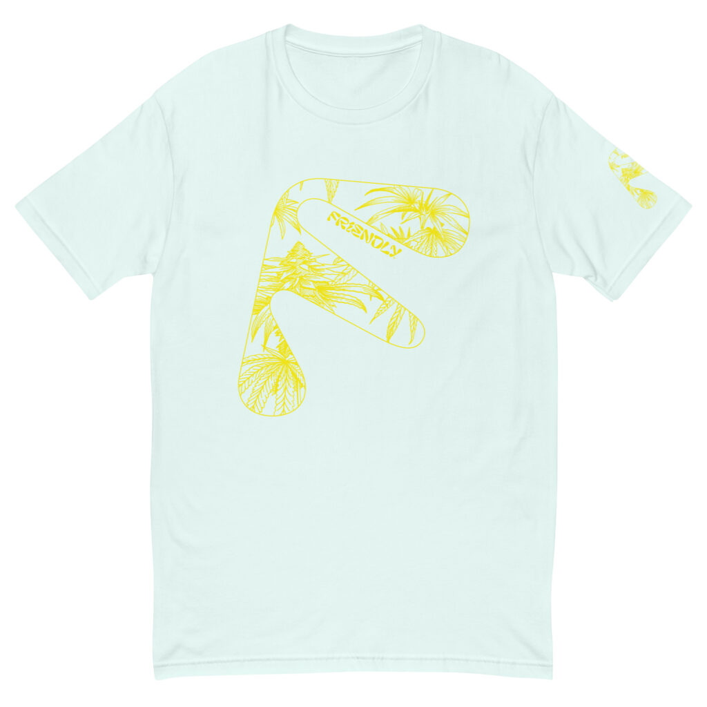 Light Blue Friendly Gear T-shirt with yellow hemp flower