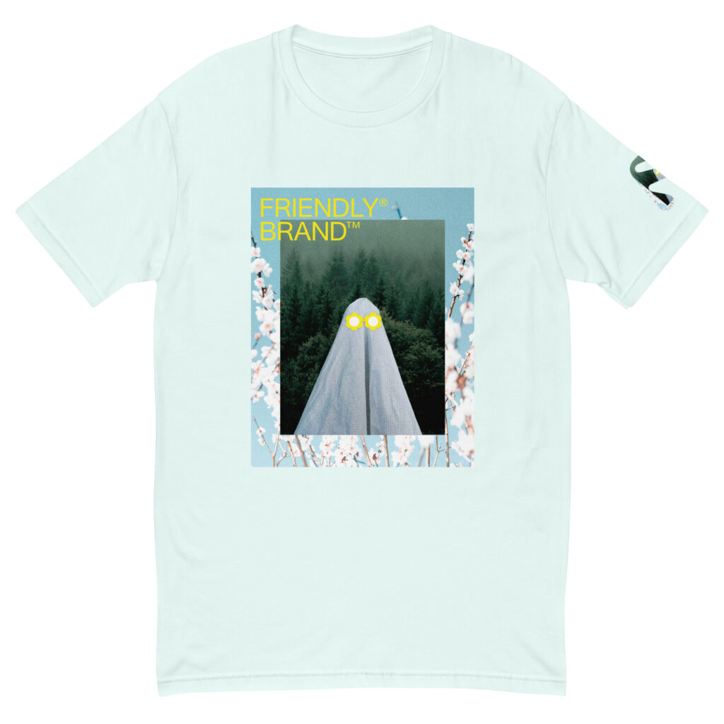 Light Blue Friendly Gear T-shirt with ghost and white flowers