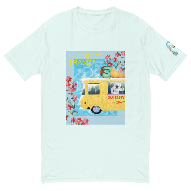 Light Blue Friendly Gear T-shirt with cheetah print ice cream truck