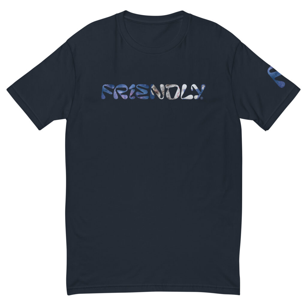 Navy Friendly Gear logo T-shirt with galaxy and astronaut