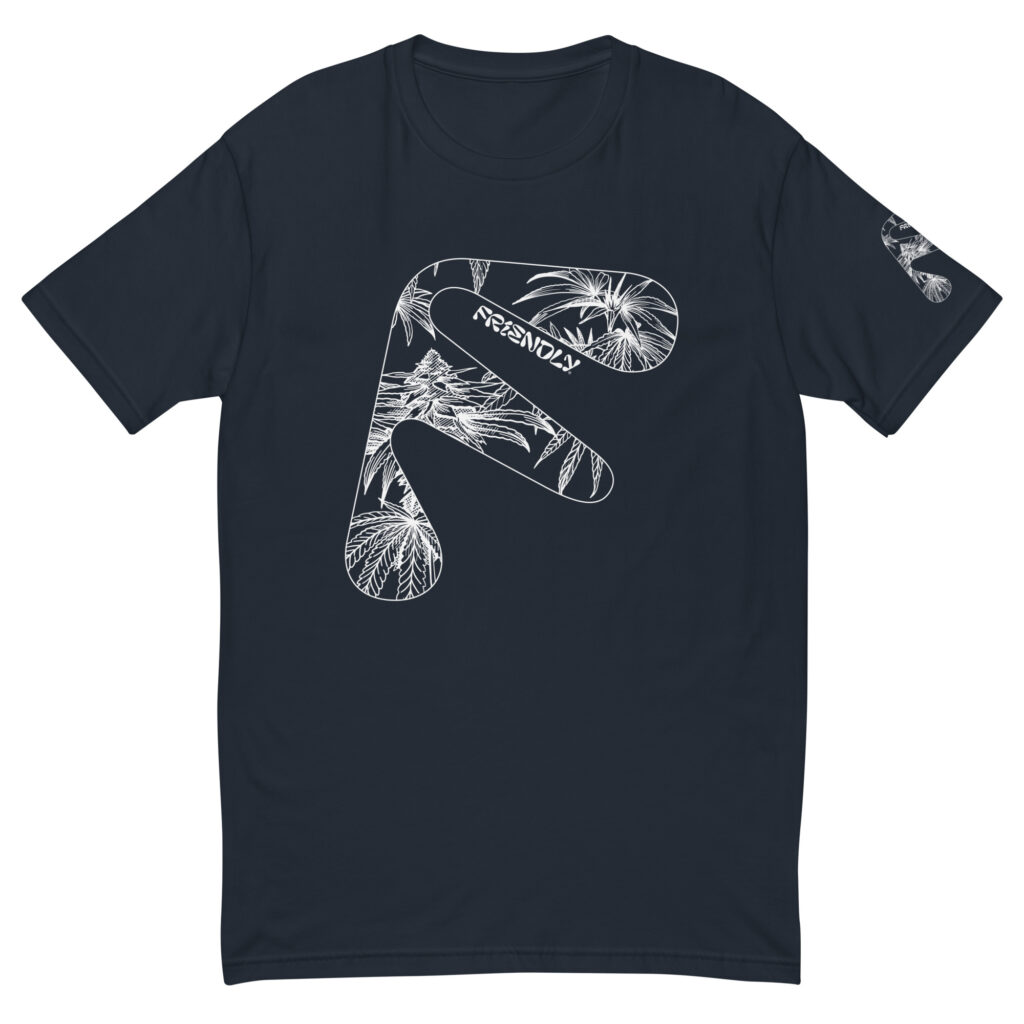 Navy Friendly Gear T-shirt with white hemp flower