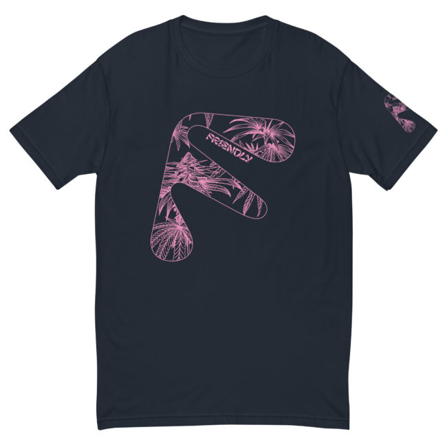 Navy Friendly Gear T-shirt with pink hemp flower