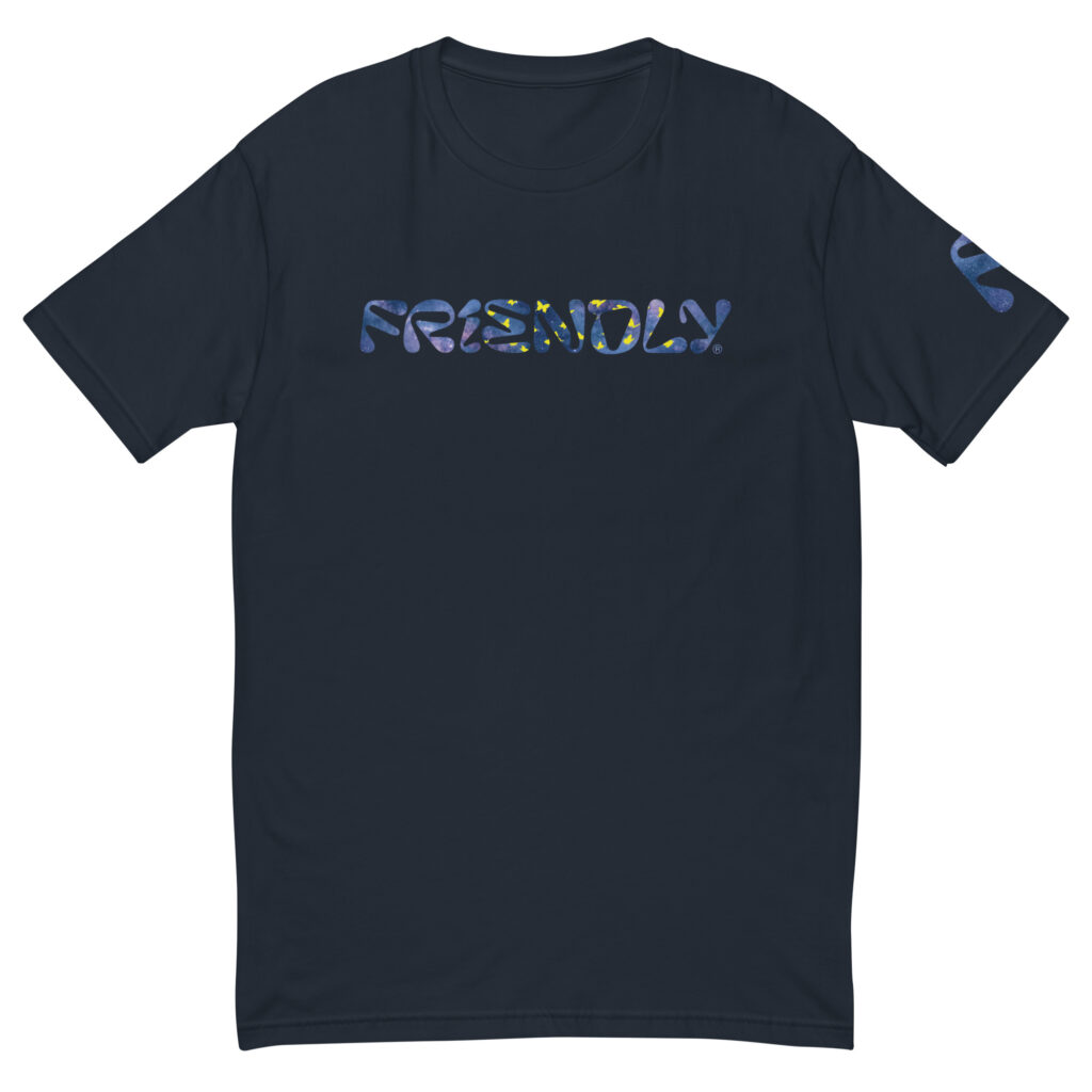 Navy Friendly Gear T-shirt with galaxy and butterflies