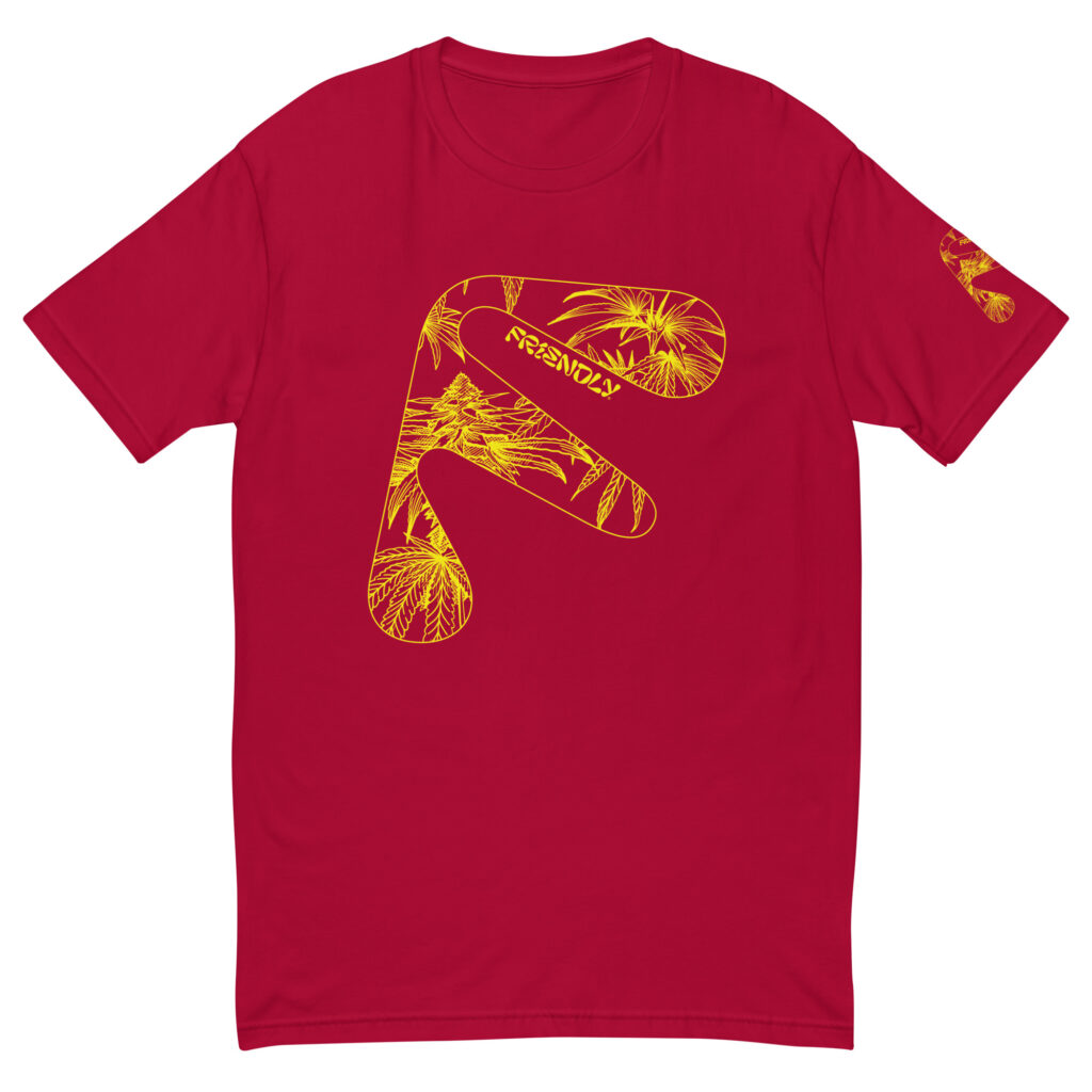 Red Friendly Gear T-shirt with yellow hemp flower