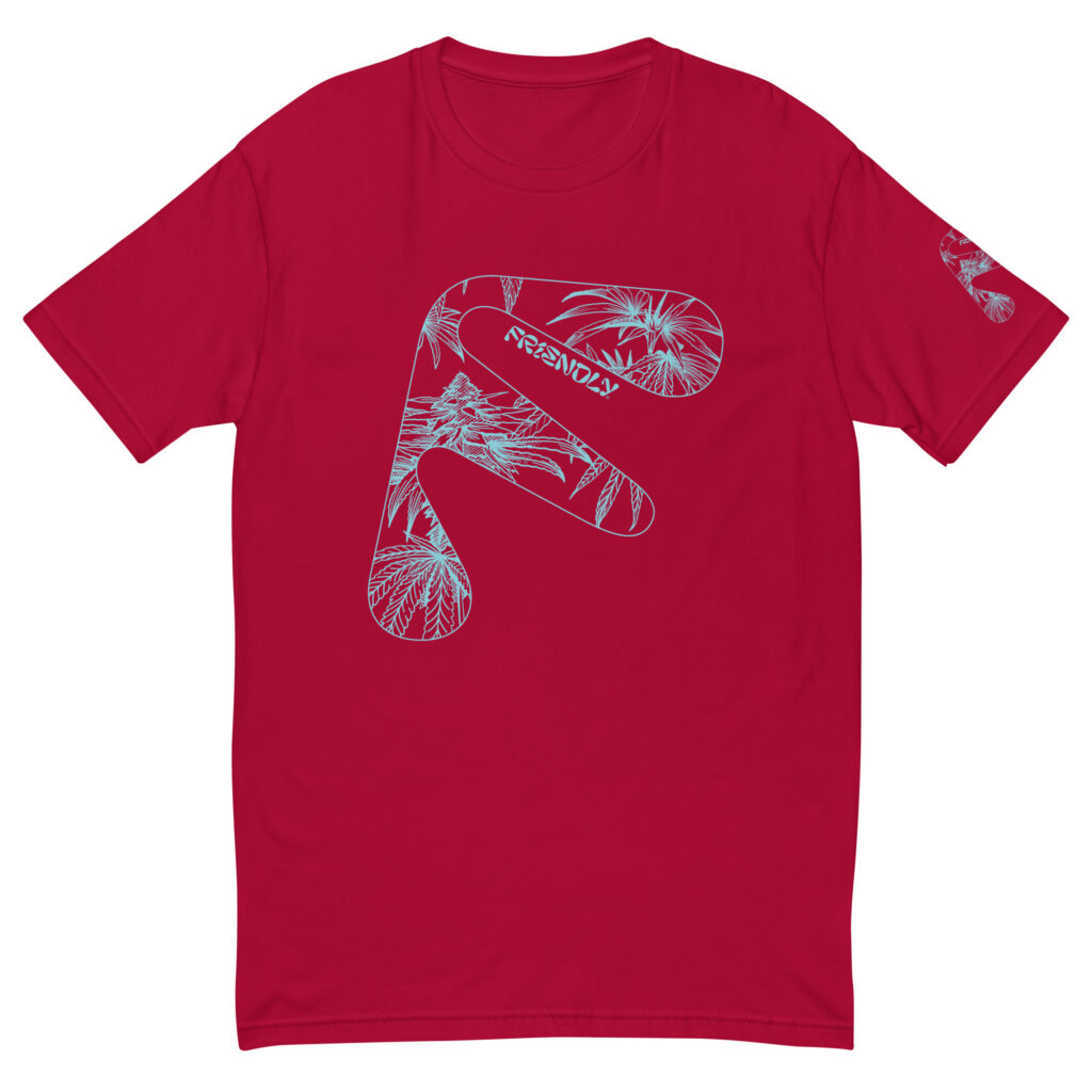 Red Friendly Gear T-shirt with blue hemp flower