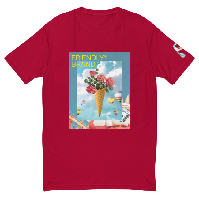 Red Friendly Gear T-shirt with roses and hot air balloons