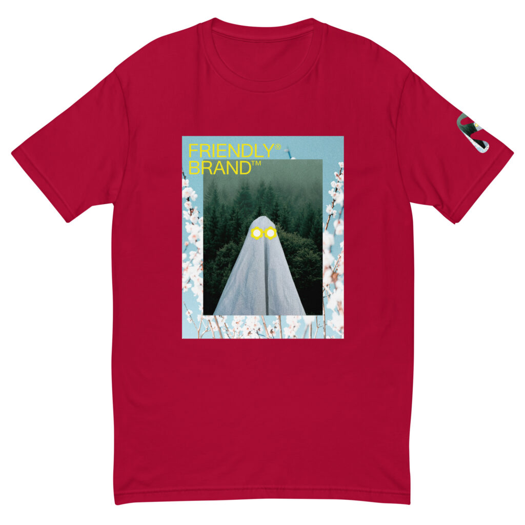 Red Friendly Gear T-shirt with ghost and white flowers