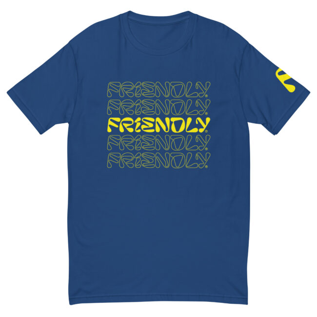 Blue Friendly Gear T-shirt with logo outline