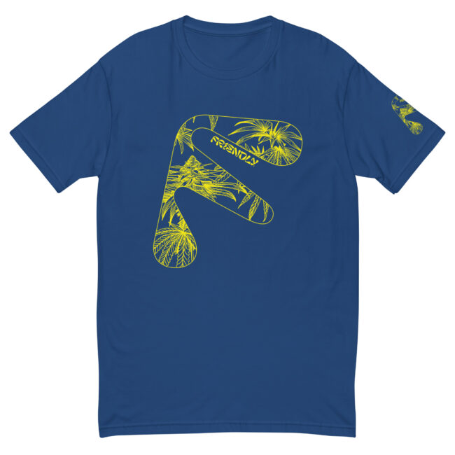 Blue Friendly Gear T-shirt with yellow hemp flower