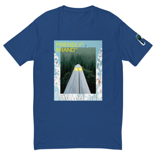 Blue Friendly Gear T-shirt with ghost and white flowers