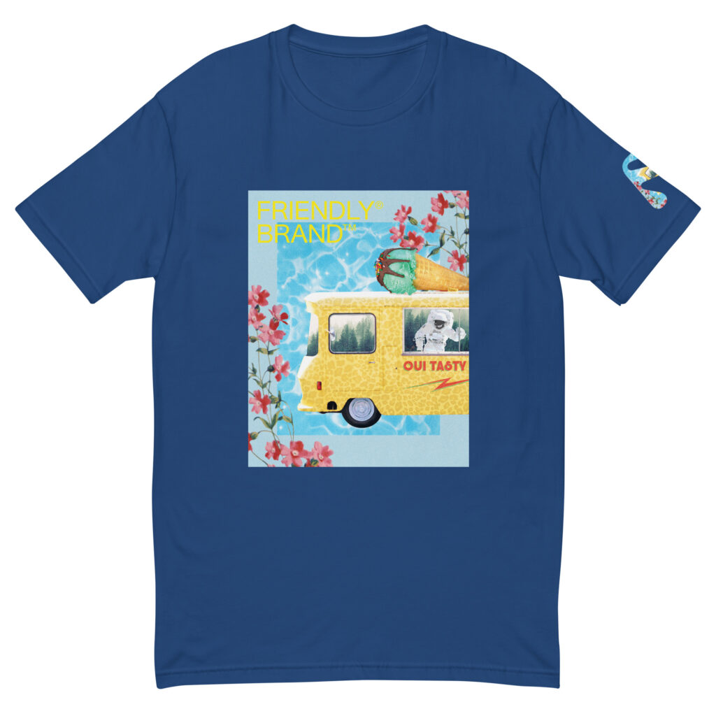 Blue Friendly Gear T-shirt with cheetah print ice cream truck