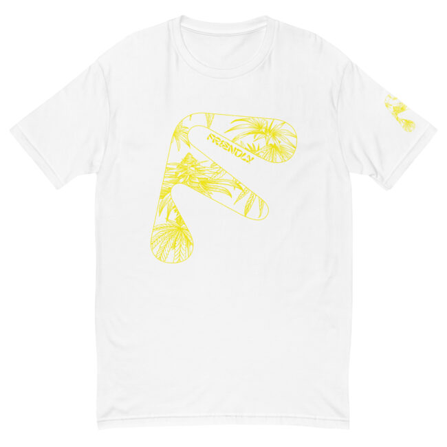 White Friendly Gear T-shirt with yellow hemp flower