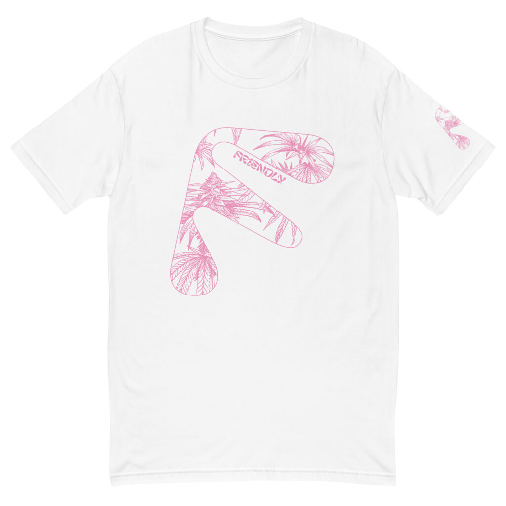 White Friendly Gear T-shirt with pink hemp flower