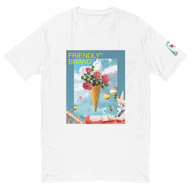 White Friendly Gear T-shirt with roses and hot air balloons