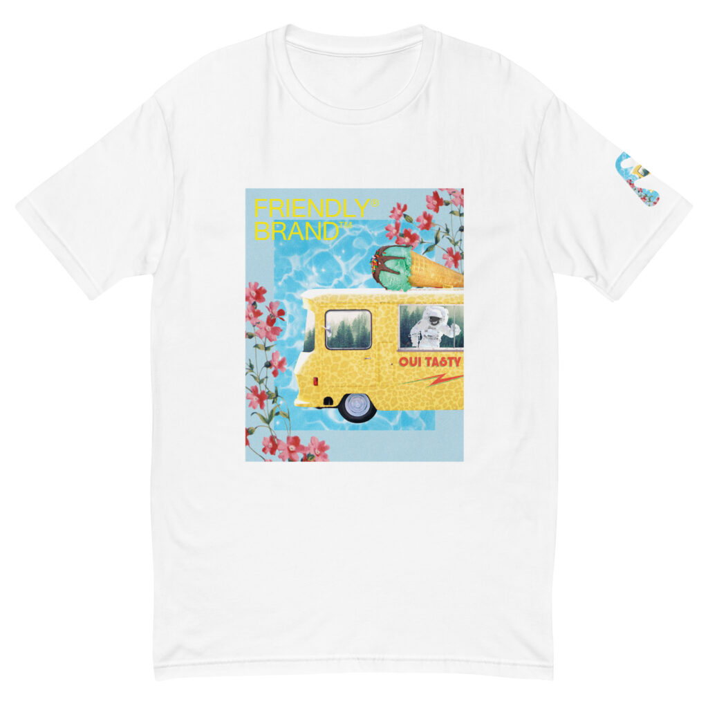 White Friendly Gear T-shirt with cheetah print ice cream truck