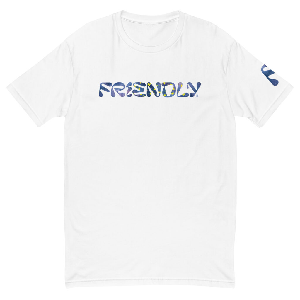 White Friendly Gear T-shirt with galaxy and butterflies