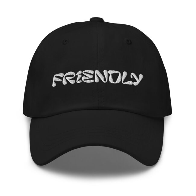 Black Friendly Gear Dad Hat with logo - White