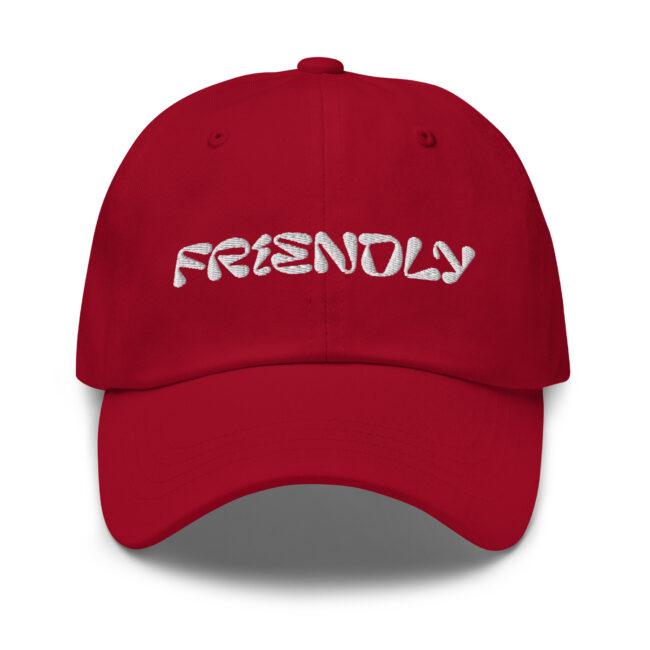 Red Friendly Gear Dad Hat with logo - White