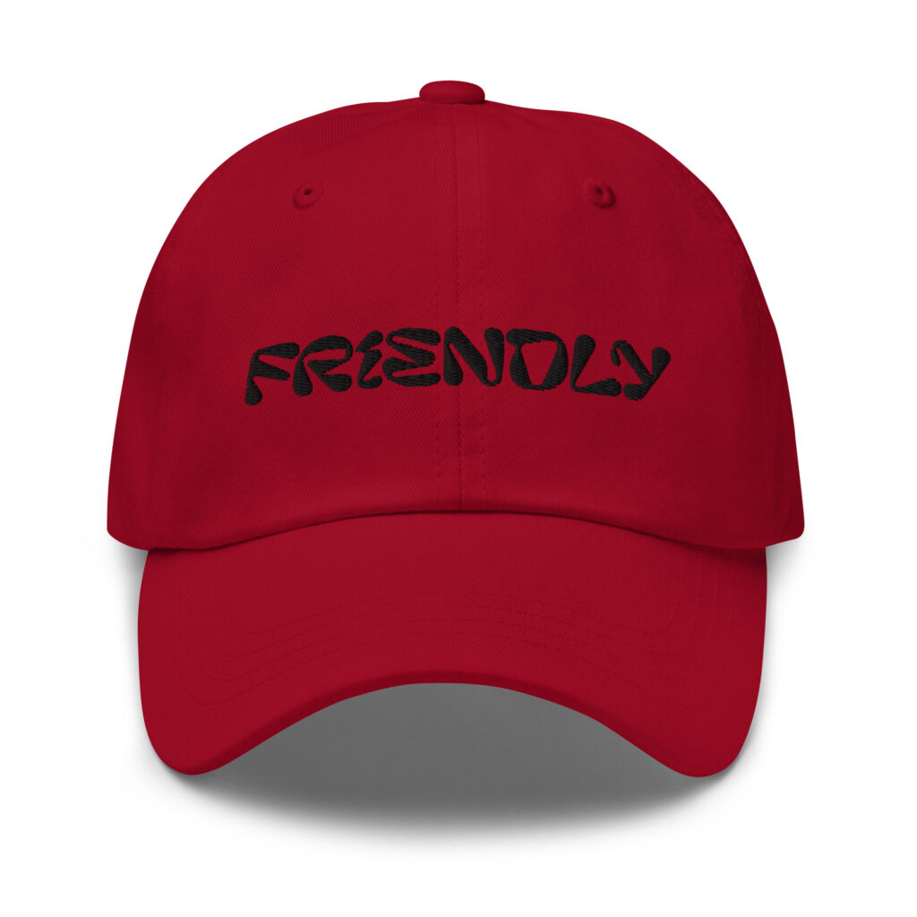 Red Friendly Gear Dad Hat with logo - Black