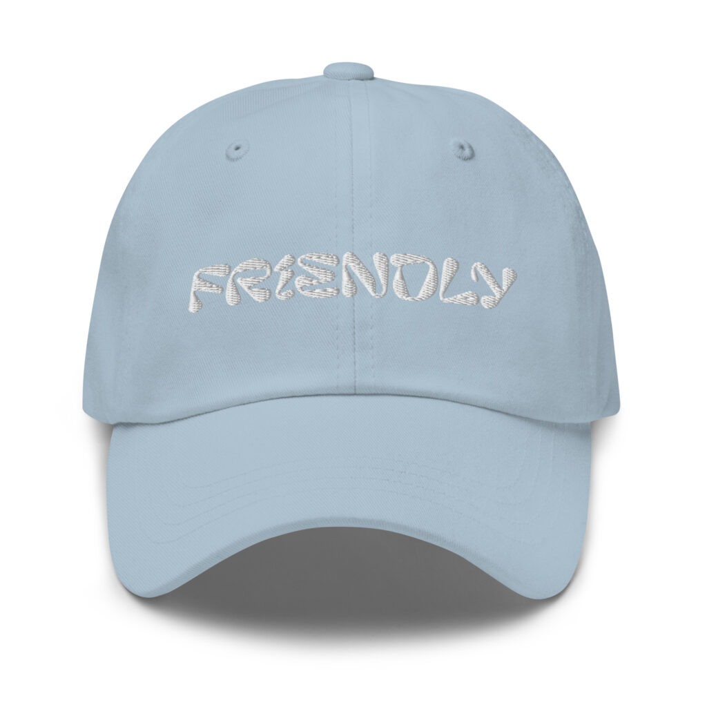 Light Blue Friendly Gear Dad Hat with logo - White