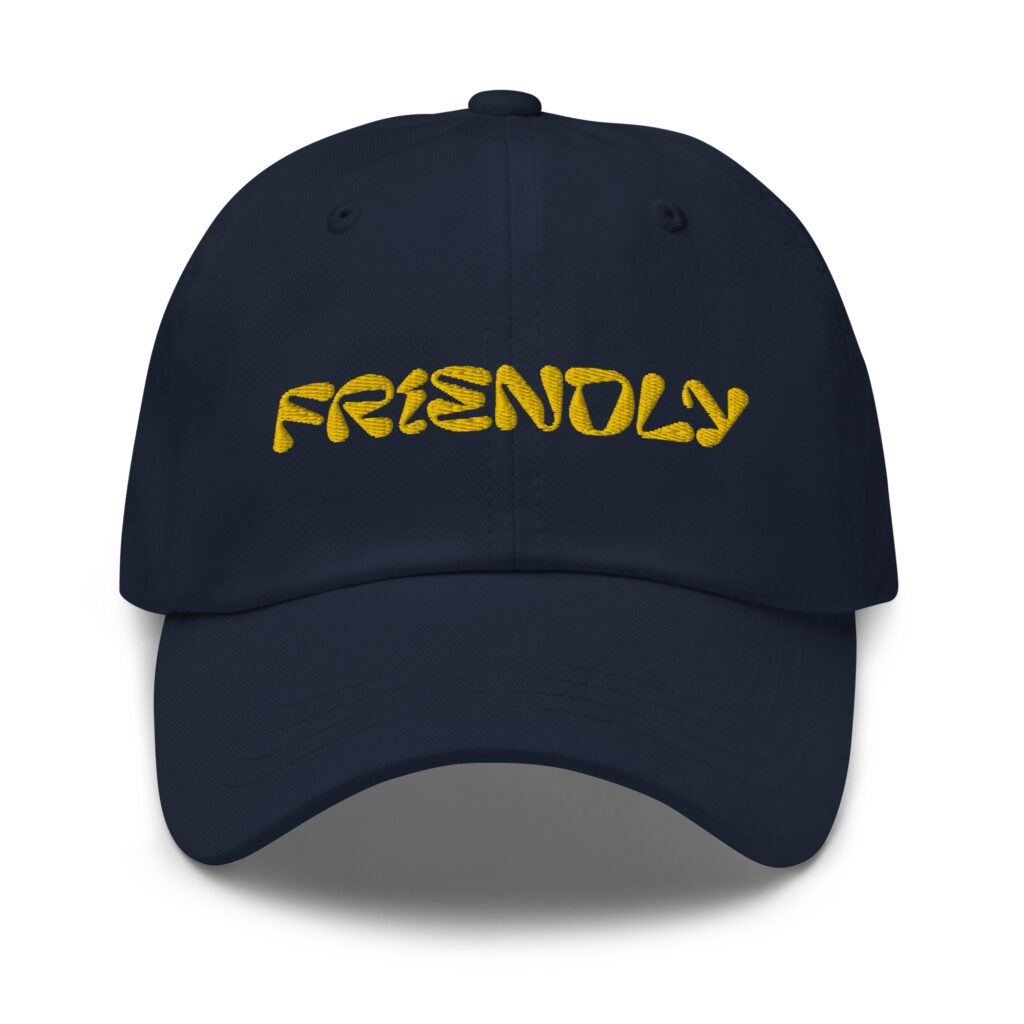 Dark Navy Friendly Gear Dad Hat with logo - Yellow