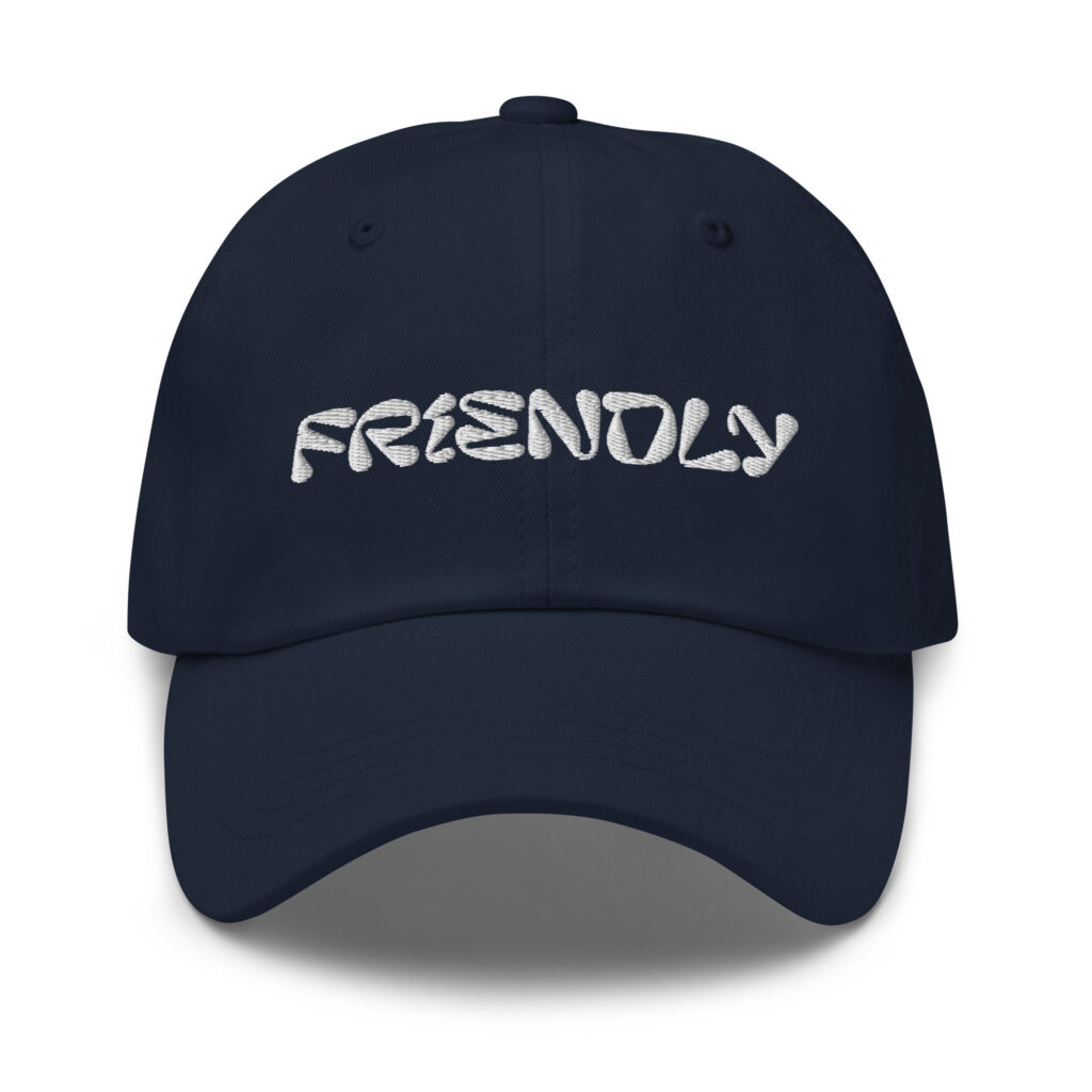 Dark Navy Friendly Gear Dad Hat with logo - White