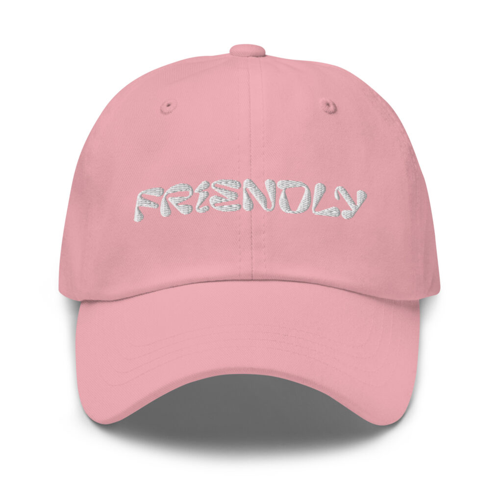 Pink Friendly Gear Dad Hat with logo - White