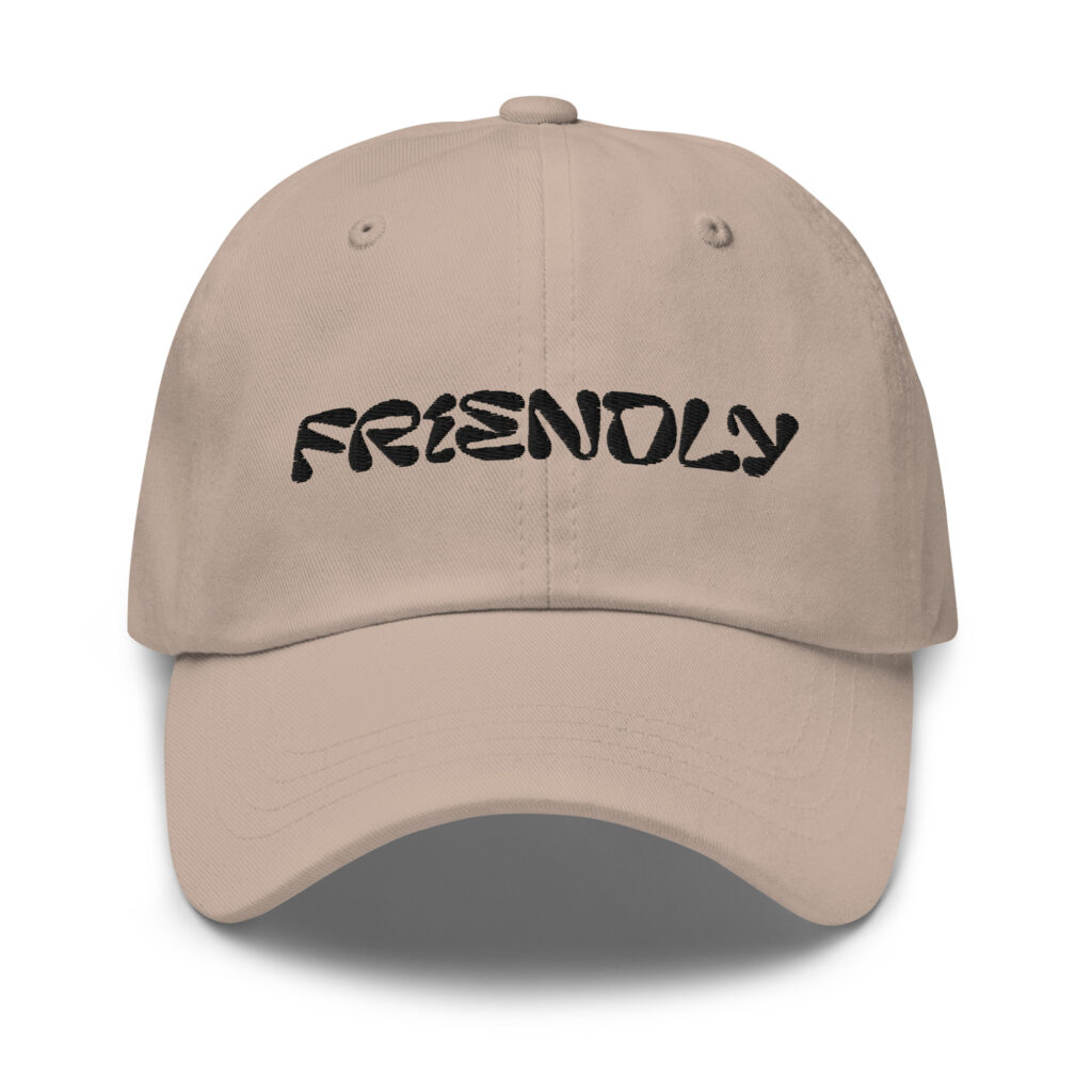 Beige Friendly Gear Dad Hat with logo - Black