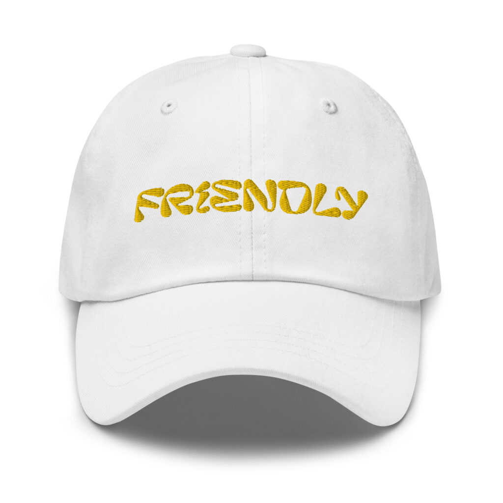 White Friendly Gear Dad Hat with logo - Yellow