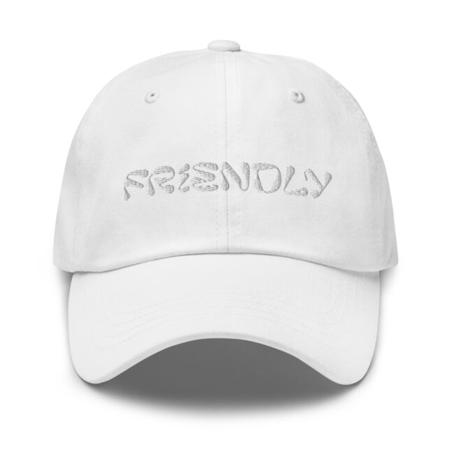 White Friendly Gear Dad Hat with logo - White