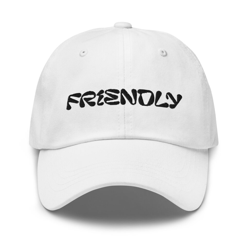 White Friendly Gear Dad Hat with logo - Black