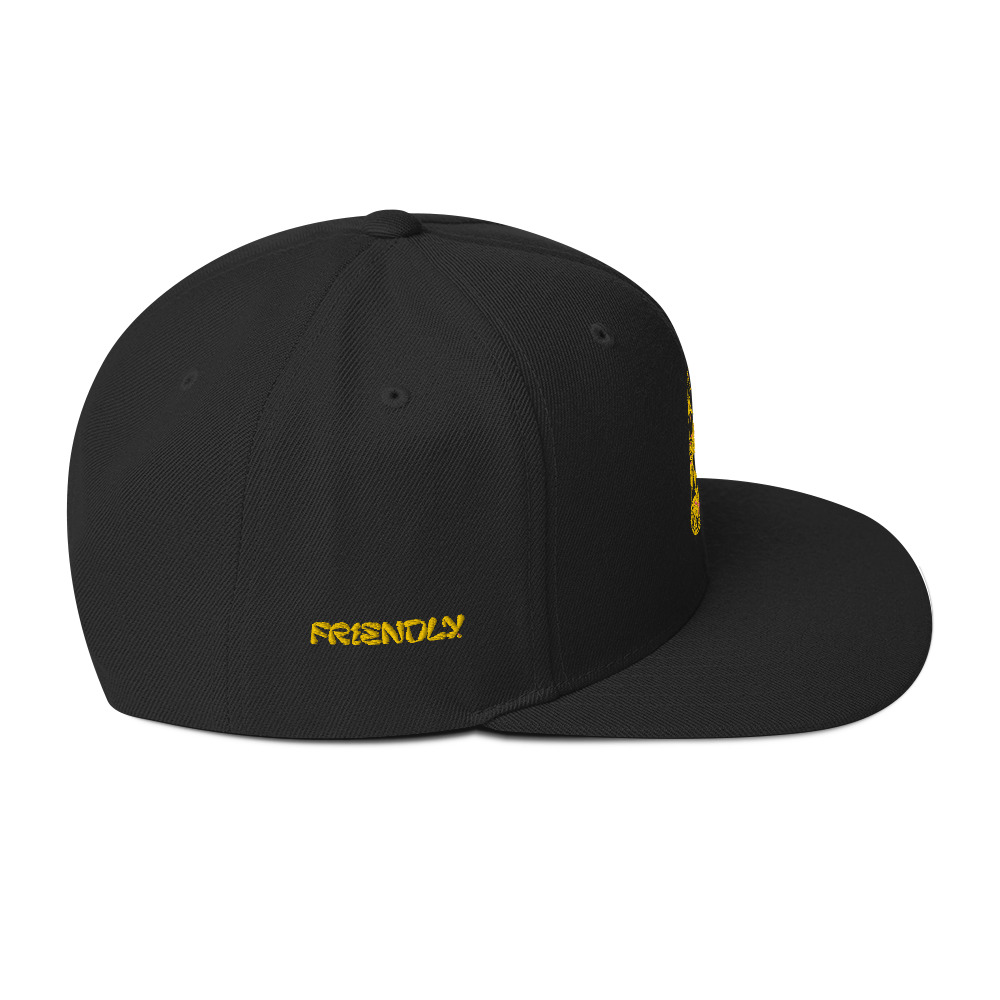 Black Friendly Gear Snapback Hat with logo - Yellow