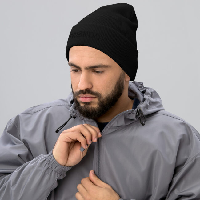 Male model wearing Black Friendly Gear Beanie - Black