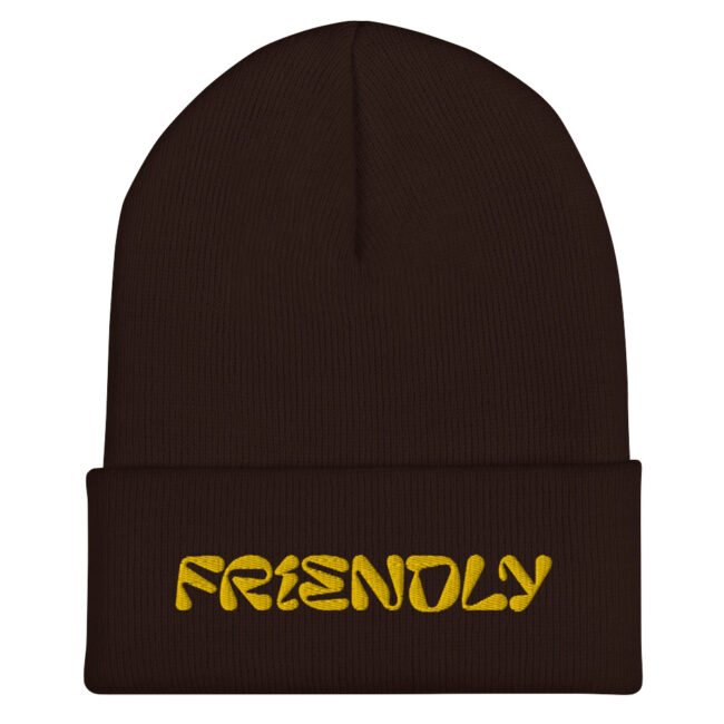 Brown Friendly Gear Beanie with logo - Yellow