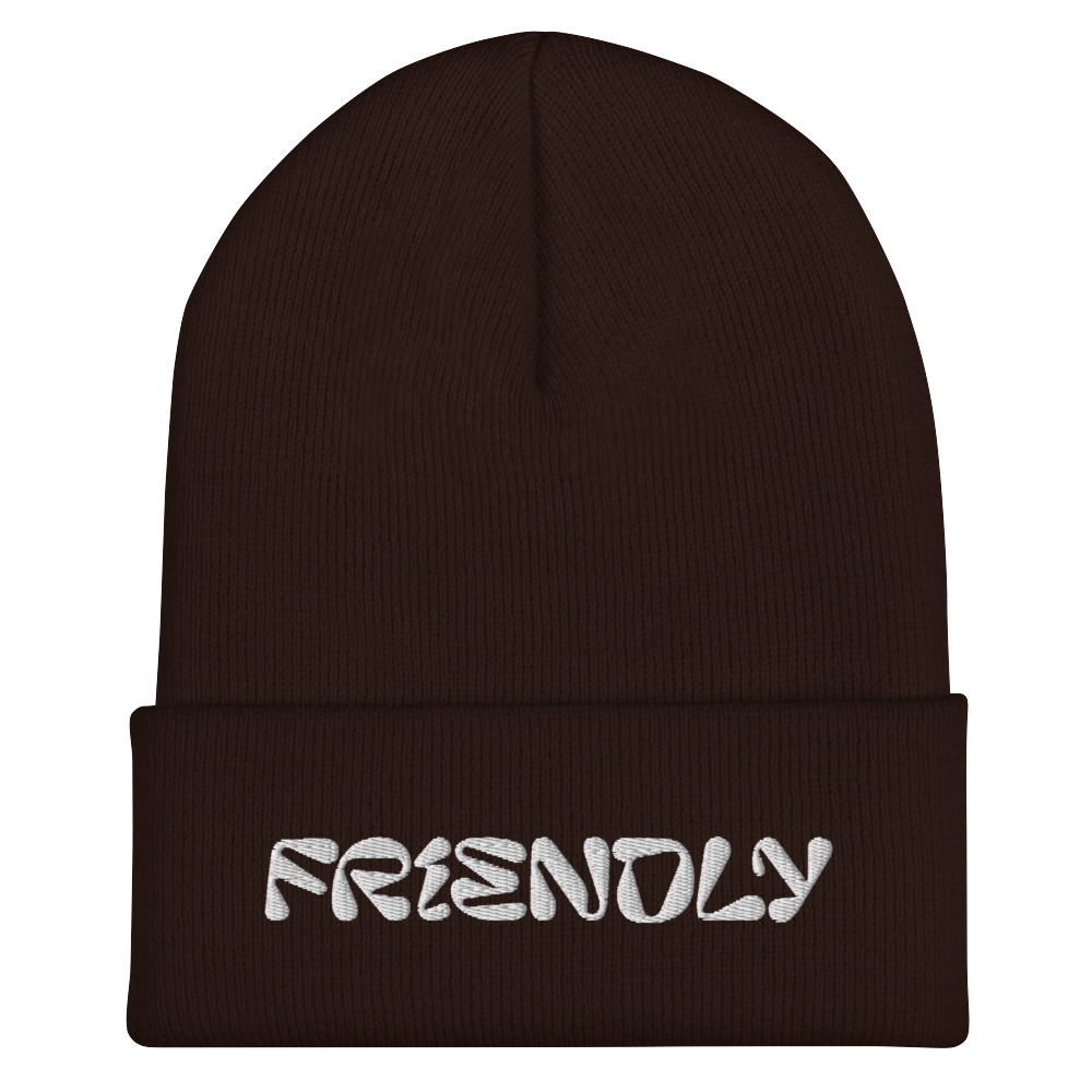 Brown Friendly Gear Beanie with logo - White