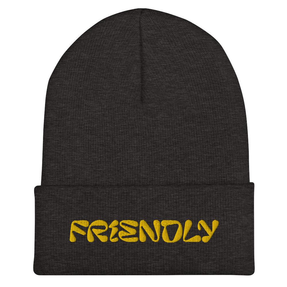 Dark Grey Friendly Gear Beanie with logo - Yellow