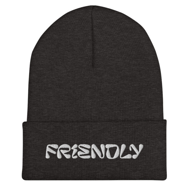 Dark Grey Friendly Gear Beanie with logo - White