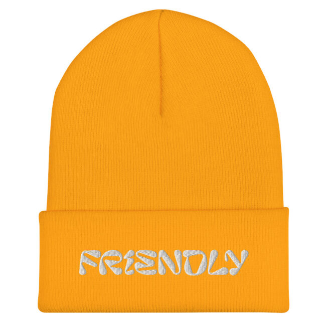 Yellow Friendly Gear Beanie with logo - White